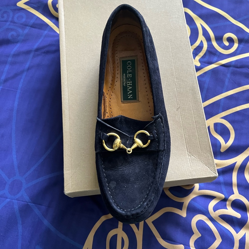 Cole Haan Dark Blue Loafers with Gold Detail